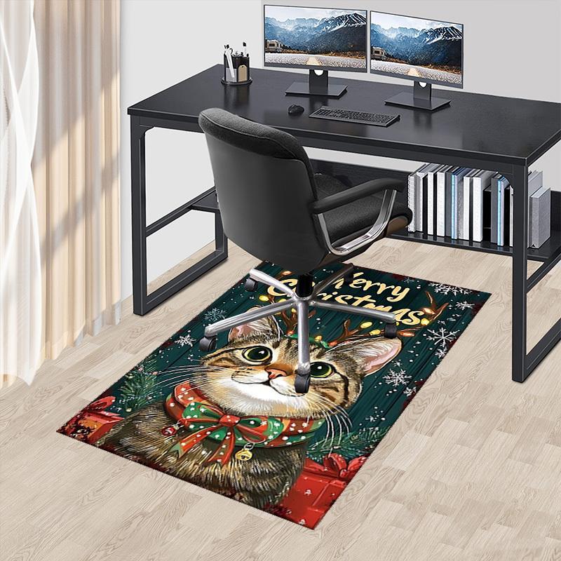 Christmas Cat Chair Mat - Anime Cartoon Design, Non-Slip Carpet for Office Chair, Home Decor, Living Room, Bedroom, Game Room & Dormitory.R049