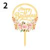Flowers Cake Topper Happy Birthday Gold Silver Birthday Party Cake Insert Acrylic Cake Decoration Wedding Cakes Dessert Decor