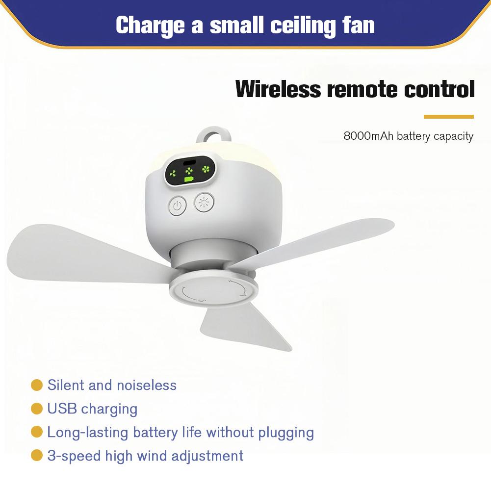 Portable Wireless Ceiling Fan Light 8000mAh Rechargeable Camping Fan with Remote Control Tent Fan for Outdoor Dorm Office Cooler
