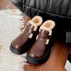 Ремень с пряжкой на плоской подошве и современными ботинками, зимняя женская обувь по щиколотку, распродажа 2024 года, фирменные лаконичные женские ботинки с круглым носком и низким каблуком