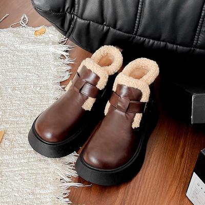 Ремень с пряжкой на плоской подошве и современными ботинками, зимняя женская обувь по щиколотку, распродажа 2024 года, фирменные лаконичные женские ботинки с круглым носком и низким каблуком