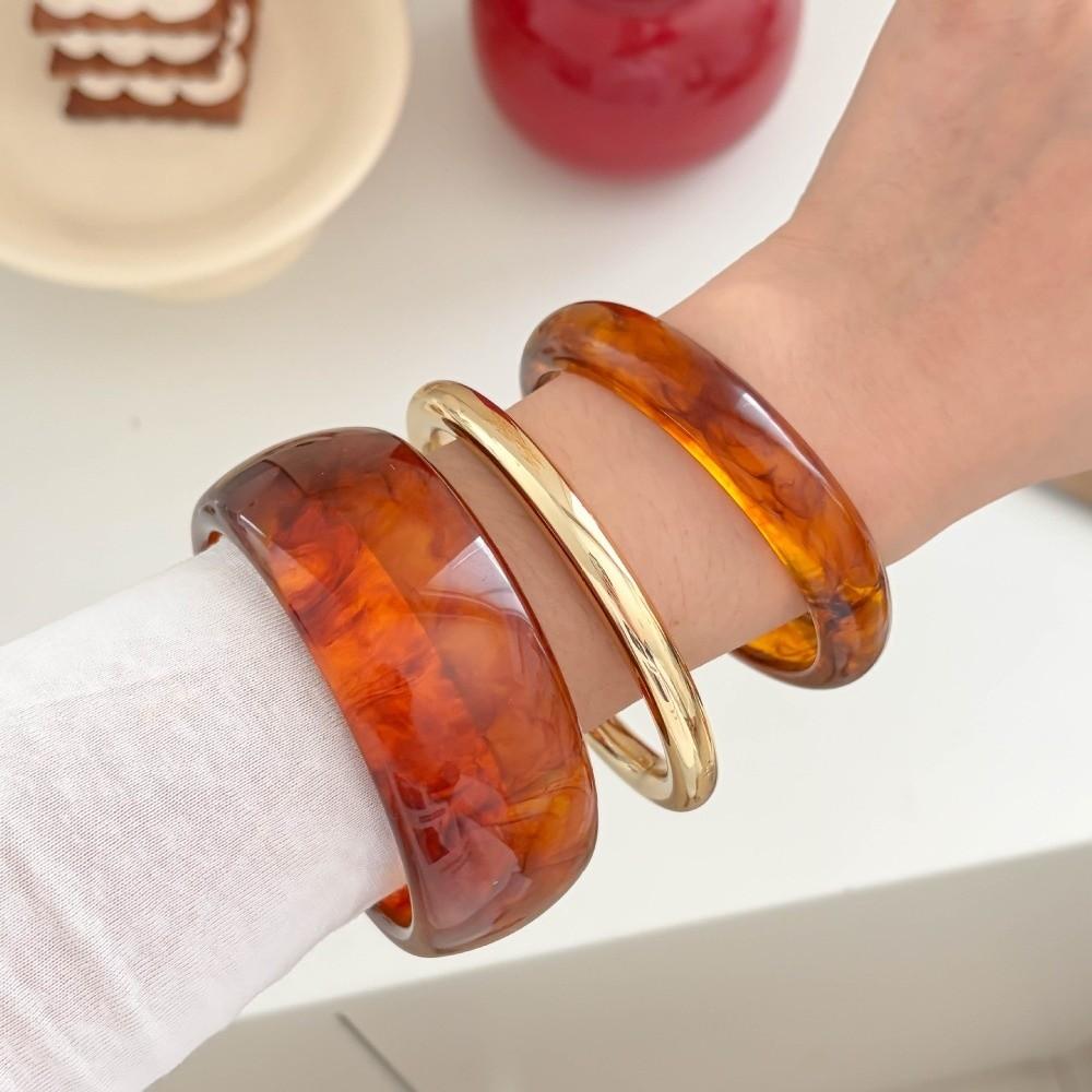 3Pcs Multi-color Round Bracelet Smudged Cuff Bracelet Set Vintage Geometric Bangles Women