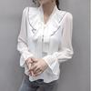 V-neck Chiffon Shirt Women's Long-sleeved Spring and Summer Tops Design Niche Lantern Sleeve Chiffon Shirt