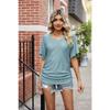 Summer Women's T-shirt with Hollowed Out V-neck Pleated Casual Top