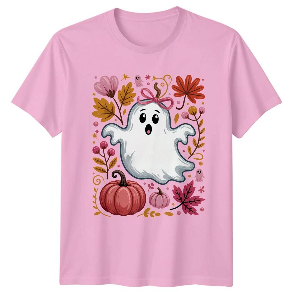 Cute Little Ghost Pink Bow Unisexs TShirt Autumn Ghost Halloween Halloween Gift