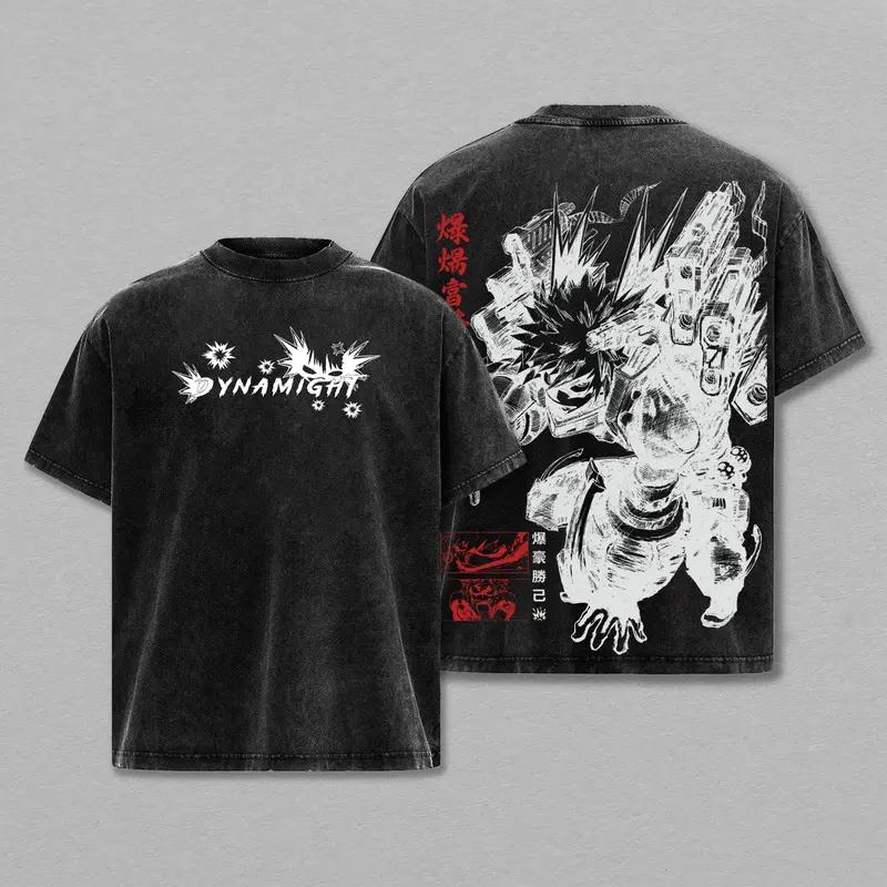 Бакуго Кацуки Моя геройская академия Аниме Одежда Мужские Женские Футболки Короткий рукав Выстиранная Футболка Ретро Хлопковая футболка Харадзюку Топы