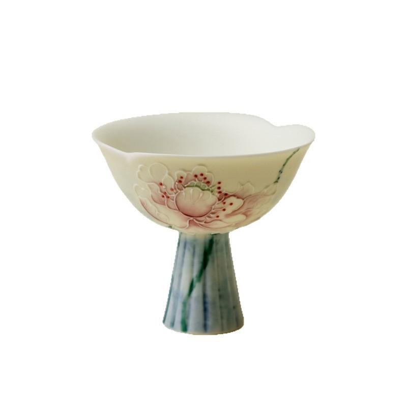 Arita-yaki pastel poppy high-footed teacup Jingdezhen exquisite ceramic master cup fairy tea set Kung Fu tea set