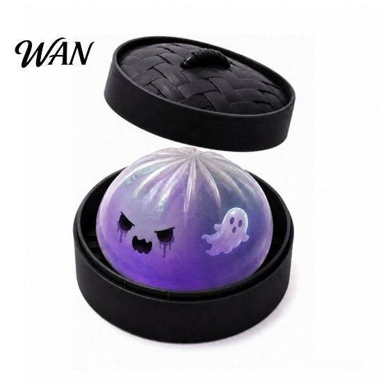 Stress Relief Gadget Halloween Dumpling Squeeze Toy with Steamer Box, Pumpkin Ghost Bat Steamed Ball Bun Sensory for Relief, Party Favors
