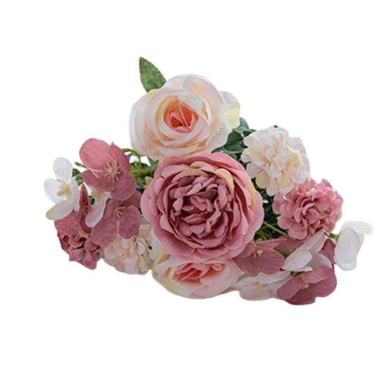 Artificial Rose Bouquet Realistic Fake Silk Flower With Green Leaves Home Wedding