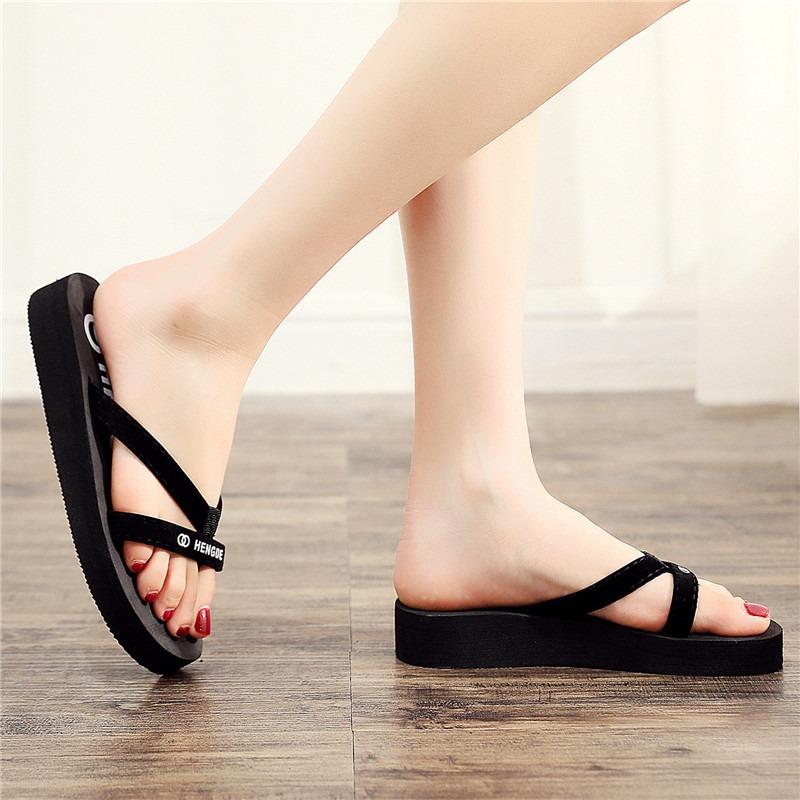 Летняя нескользящая обувь, шлепанцы на танкетке, женские шлепанцы, размер 7, кожаные женские шлепанцы