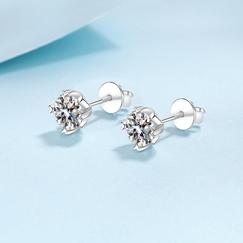 S925 Sterling Silver Earrings for Women Moissanite Screw Earrings Plated Pt950 Gold Ear Jewelry