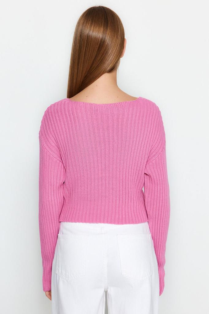 Женский элегантный свитер, оранжевый укороченный базовый трикотажный свитер с V-образным вырезом