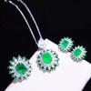 Simulated Emerald Jewelry Set Royal Blue Sapphire Pendant Open Ring Micro Inlaid Earrings