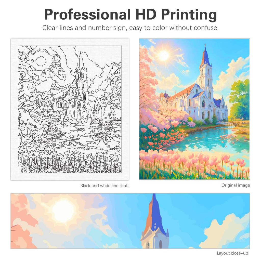 RUOPOTY Современная картина по номерам своими руками с замком в рамке и цветами, ручная роспись акриловой краской по номерам для домашнего декора