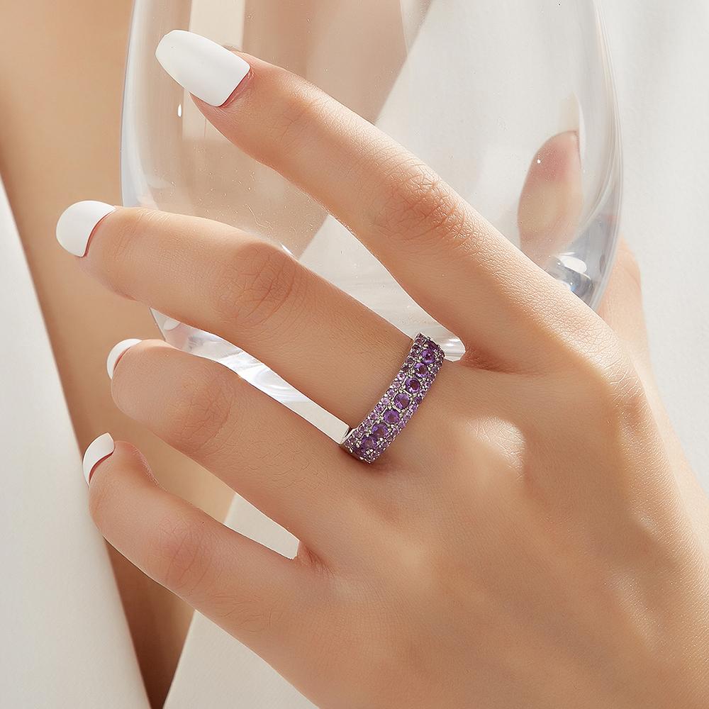 Великолепный дизайнерский серебряный комплект колец и сережек для женщин, натуральный аметист, февральский камень, модные украшения для особых случаев, подарок