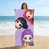 Чиби Аниме Пляжное полотенце K-Pop Девичьей группы, Сверкающий фиолетовый принт, Быстросохнущее банное полотенце, Мягкое микрофибровое одеяло в подарок фанату