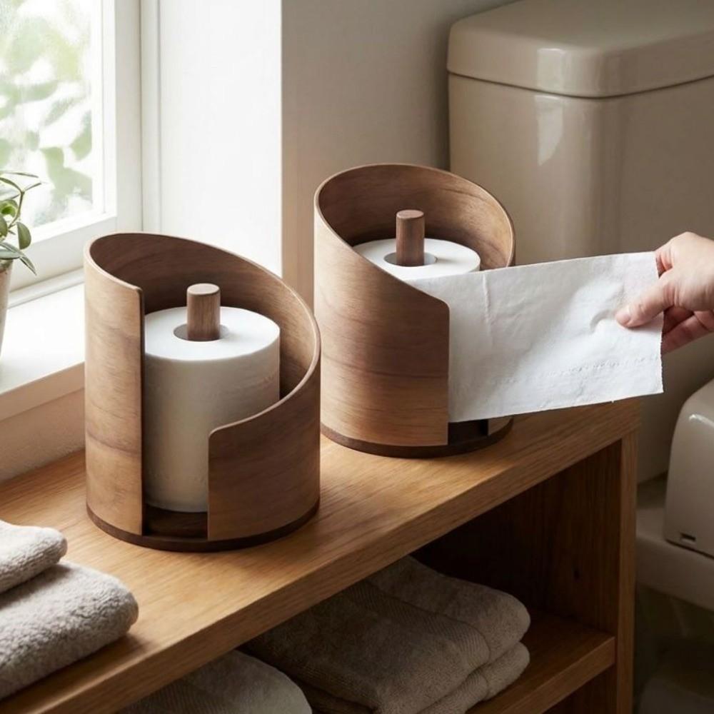 Large Capacity Wooden Paper Towel Holder Natural Wood Stable Tissue Storage Box Minimalist INS Round Roll Dispenser Living Room