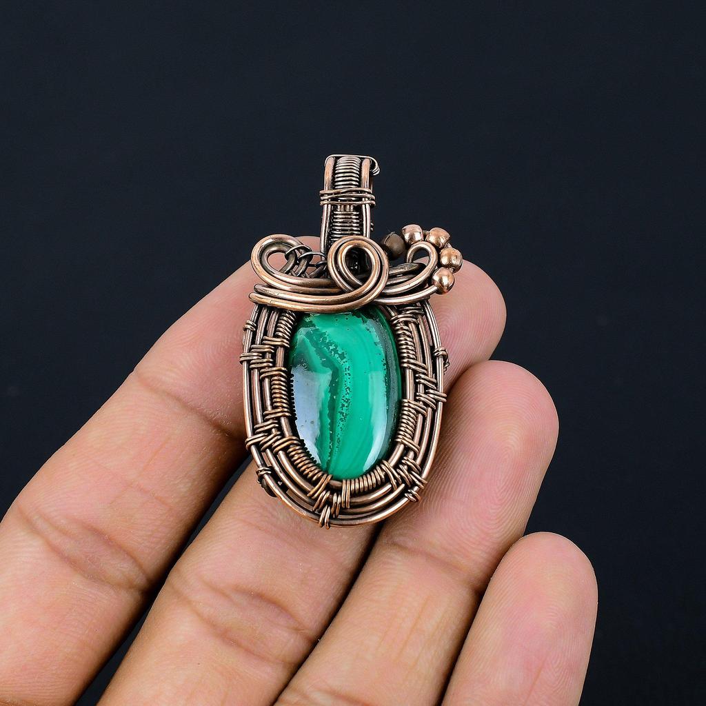 Malachite Pendant, 999 Copper Wire Wrapped Pendant Jewelry. Gift For Women Handmade Pendant Gemstone Jewelry