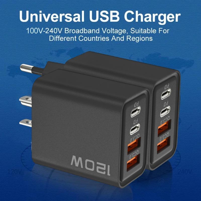 Быстрая зарядка PD 120 Вт USB Type C Двойной USB Typec Вилка EU/US/UK Адаптер Quick Charge 3.0 для Samsung IPhone Xiaomi Google Универсальный
