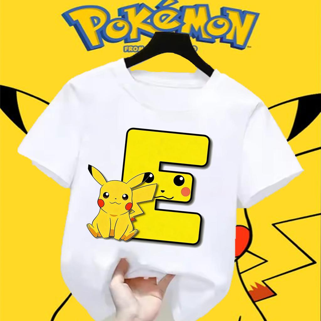 Anime Pokemons Tshirts for Children Pikachu Cartoon Letter Printed Shortsleeved Top Boys Girls Summer Fashion Sports Tshirt