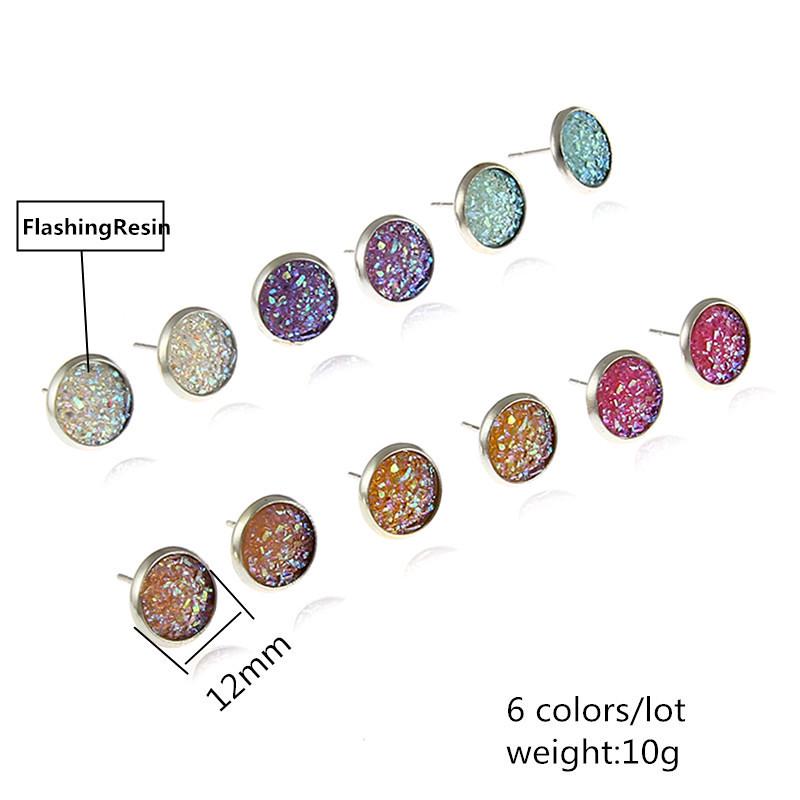 6 Pairs/Set New Shiny Resin Ear Stud Round Bling Druzy Stone For Women Girls Cute Earrings Set 2020 Fashion Jewelry Gift
