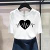 (Asian Size) Fashion Print Graphic Tee Female Heartbeat Geometric Trend Cute Casual T Clothing Casual Women's Top Short Sleeve T-shirt