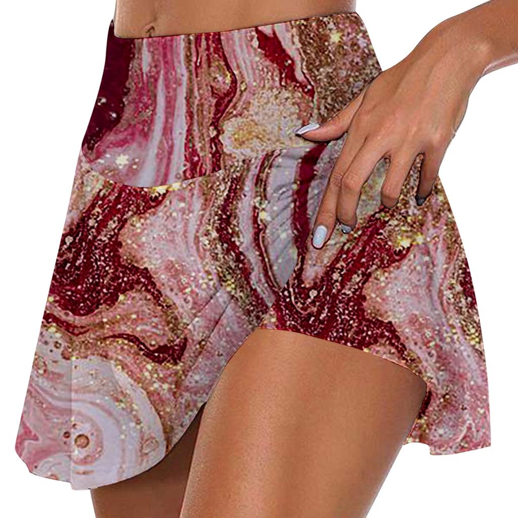 Women's Athletic Stretchy Pleated Tennis Skirts Run Yoga Inner Shorts Elastic Sports Golf Skorts