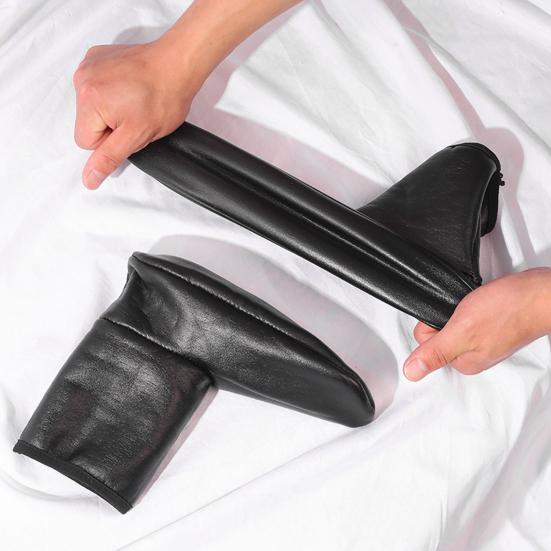 Носки-тапочки из искусственной кожи для мужчин, водонепроницаемые, теплые, для дома, нескользящие, на флисовой подкладке, зимние носки для спальни, игровой комнаты, для ношения на улице