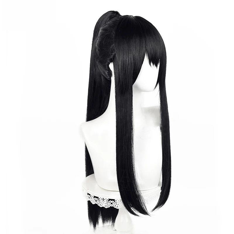 Ashiro Mina Cosplay Wig Anime Long Black With Ponytail Heat Resistant Synthetic Hair Halloween Role Play Wigs + Wig Cap