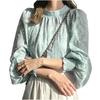 [Meluse] гоночная блузка жаккардовый цветочный топ с высоким воротом рукав-фонарик весна лето осень дамы Прозрачный работа бизнес офис концерт вечеринка Прозрачный
