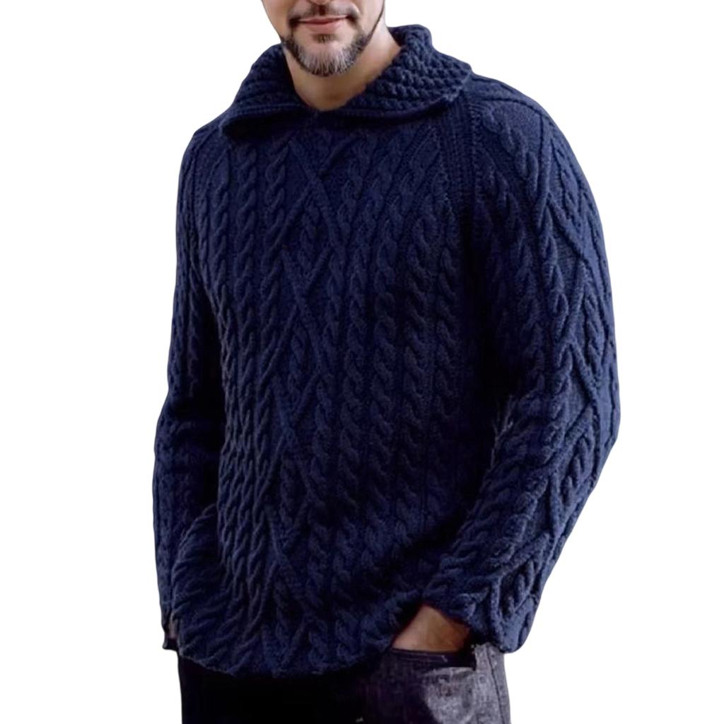 Men's Fashion Knitting Pullover Long Sleeves Loose Flip Collar Sweater