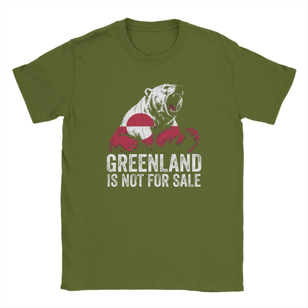 Greenland Flag Vintage Polar Bear TShirts for Men Novelty Cotton Tees Crew Neck Short Sleeve T Shirt Graphic Printed Clothes