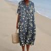 Летнее женское платье с v-образным вырезом и короткими рукавами, свободное винтажное платье с цветочным принтом в богемном стиле, трапециевидной формы длиной до колена, пляжное платье миди для свиданий
