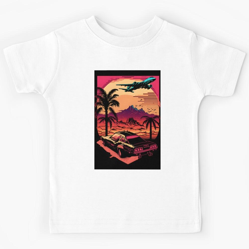 80s Retro Car Sunset Kids T-Shirt