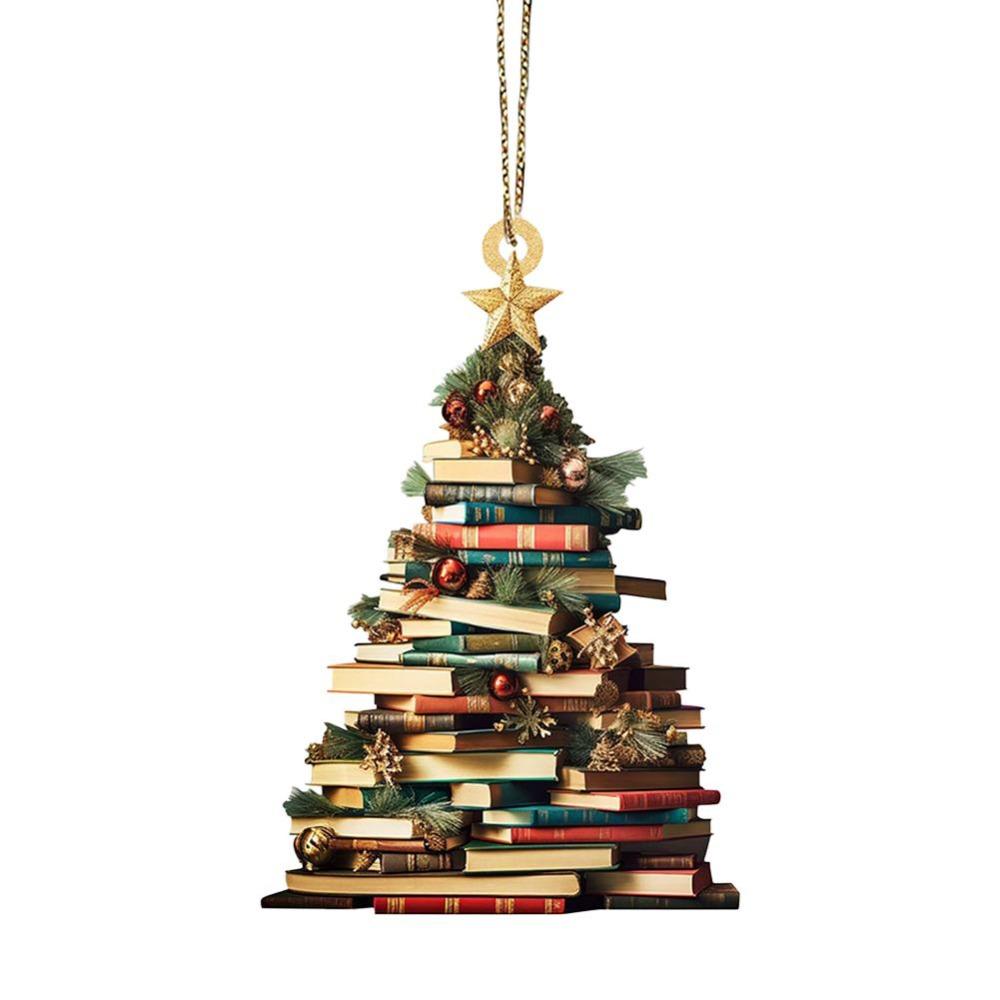 Books Stacked Bookshelf Christmas Hanging Acrylic Christmas Pendant Xmas Tree Decoration For Home