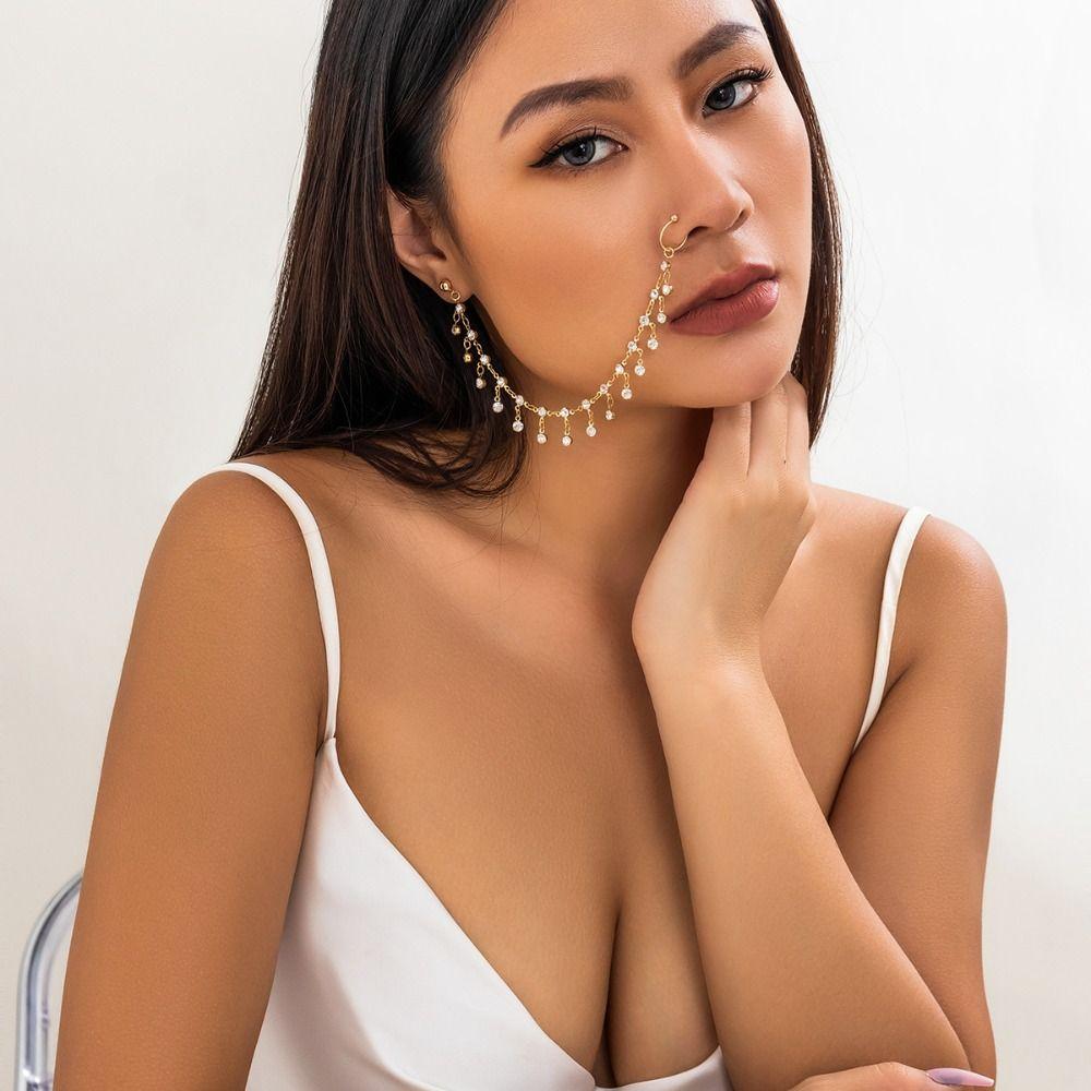 Поддельный пирсинг ноздри клипса для носа кольца аксессуары для танца живота длинная цепочка серьги для мужчин