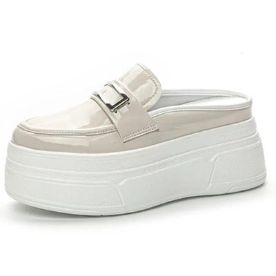 Мода 8,5 см Лакированная Синтетическая Кожа Платформа Клиновидный каблук Повседневные Туфли Массивный каблук Высокое качество Летние Весенние Шлепанцы Модные Сандалии Обувь