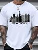 Summer Printed Pure Cotton T-shirt Cityscape Printed Men's Cotton T Shirt Casual Crew