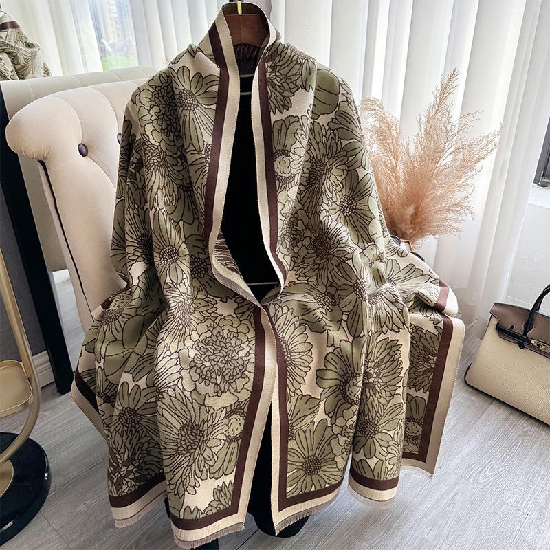 Mori Girl Wind Small Daisy Print Imitation Cashmere Scarf Winter Comfortable Warm Shawl