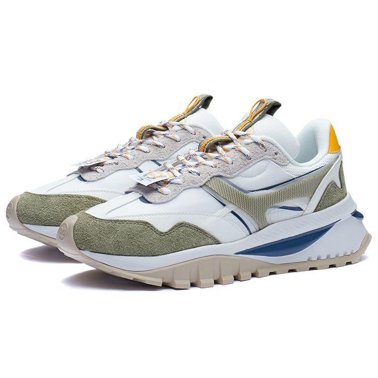 Li-Ning Удобные универсальные кроссовки из синтетической ткани и кожи с дышащим верхом, мужские кроссовки белого и зеленого цвета AGCR445-3