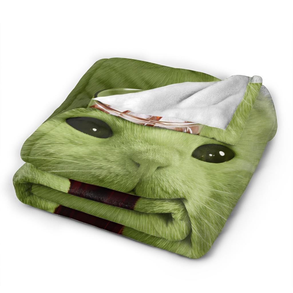 Space Soda Green Aliens Cat Blankets Spring Cozy Bedding Throws For Girls Couch Chair Flannel Bedspread Bed Cover