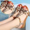 Женские римские сандалии, крутые тапочки на танкетке, пляжная обувь большого размера в богемном стиле, повседневные нескользящие сандалии со стразами