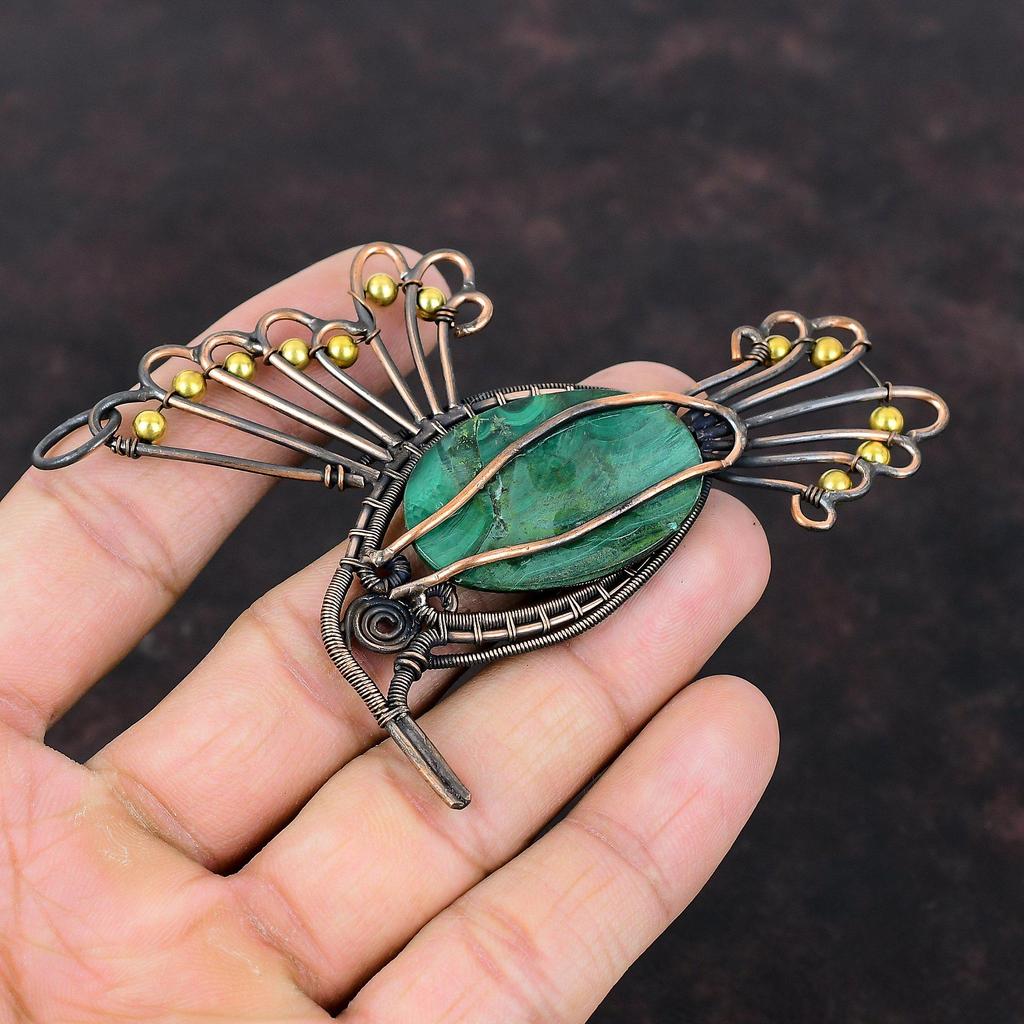 Малахитовый кулон, медная проволока, кулон, ювелирные изделия из натурального драгоценного камня, кулон ручной работы, медная проволока, ювелирные изделия, подвеска в виде птицы, подарок для женщин