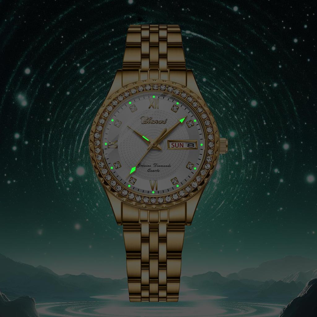 Stylish Stainless Steel Analog Display Calendar 3ATM Water Resistant Day of the Week Pair Watch Pair Watch Quartz Leisure Business Couple Fashion