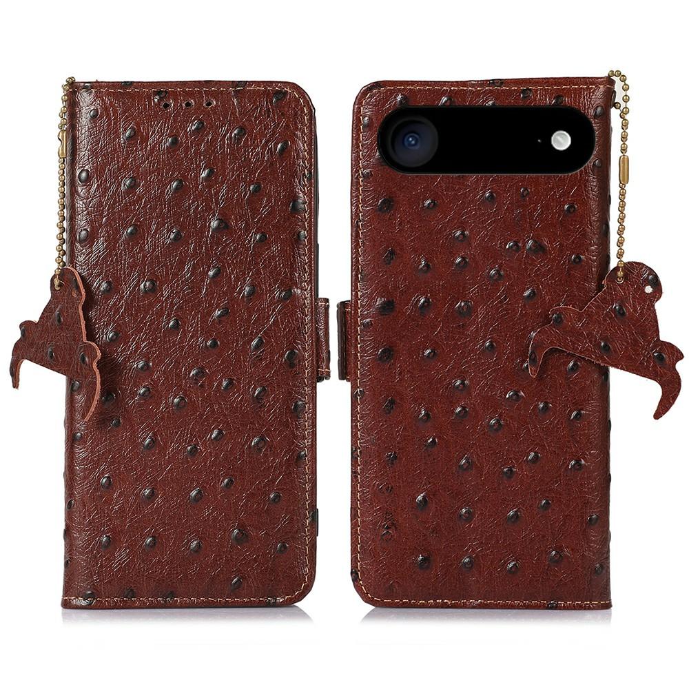 For iPhone 17 Air Case RFID Blocking Genuine Cow Leather Phone Case Ostrich Texture