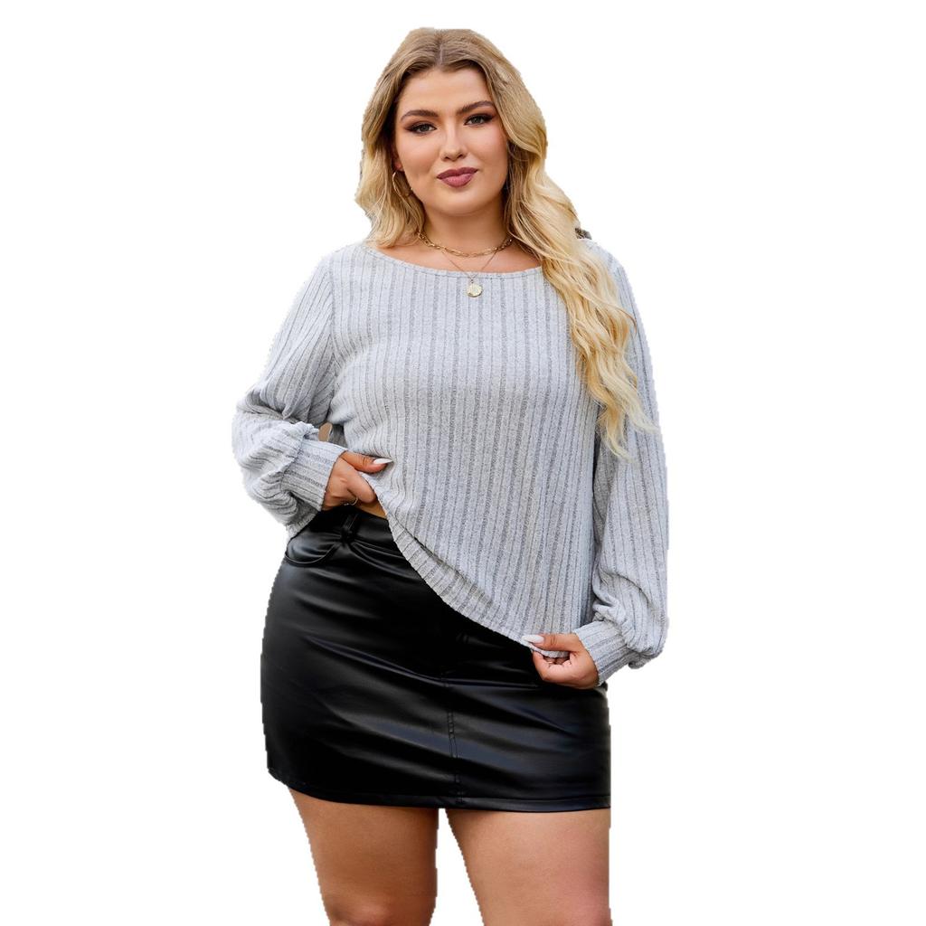 A New Large-sized Loose Knitted Sweater with A Striped Round-neck Pullover for Women