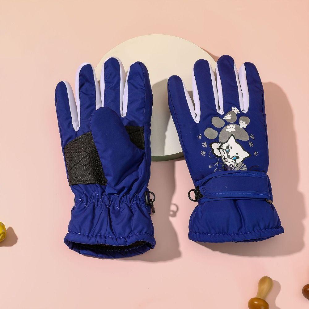 Водонепроницаемые детские зимние лыжные перчатки, нескользящие детские перчатки, мультяшные утепленные варежки для мальчиков и девочек