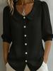 Европейский и американский дизайн нишевая повседневная льняная новая пряжа рубашка с коротким рукавом свободная v-образный вырез женская летняя