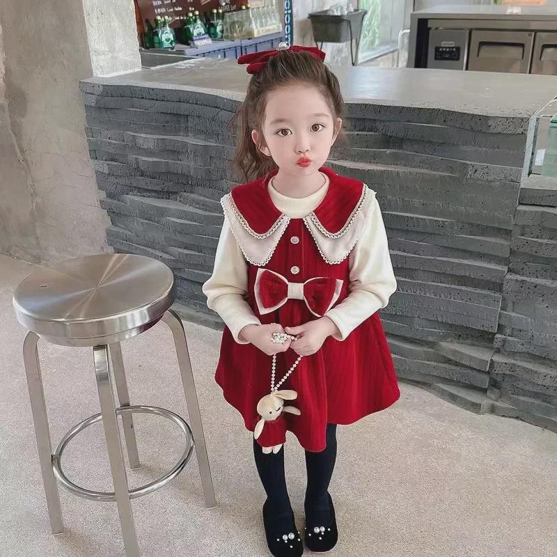 «Костюм для девочек в корейском стиле осень/зима 2024 г.: Удобная рубашка с длинным рукавом и юбка-жилет платье