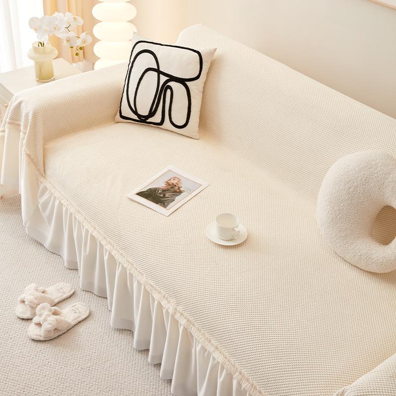 Толстое полотенце для дивана, теплые плюшевые чехлы для дивана, нескользящая кружевная юбка, стеганая подушка для сиденья, кружевная накладка для коврика в гостиной